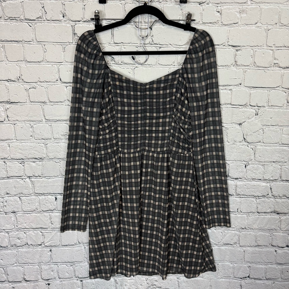 Hollister Sheer Long Sleeve Black Tan Sheer Preppy Grunge Dress Size XL Long